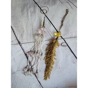 Vintage Glass Beaded Dangling Tassels 2 Ornaments Gold Pink White
